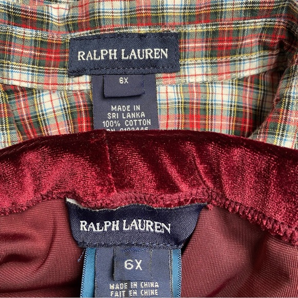 Ralph Lauren Cotton Plaid Poplin Blouse and Velvet Leggings Set - Picture 9 of 9
